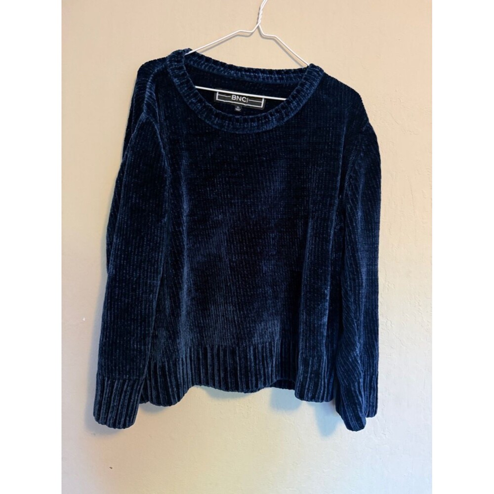 Bnci Velvet Ribbed Crewneck xl Sweater Navy Blue velour extra large A17